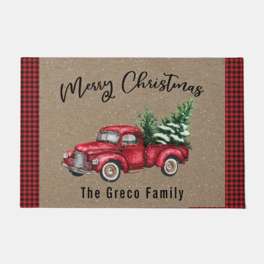 Red Truck met kerstboom Welkom Mat (Voorkant)