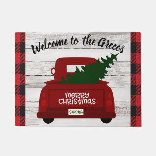 Red Truck met kerstboom Welkom Mat