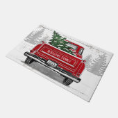  Red Truck met kerstboomnaam Deurmat (Schuin)