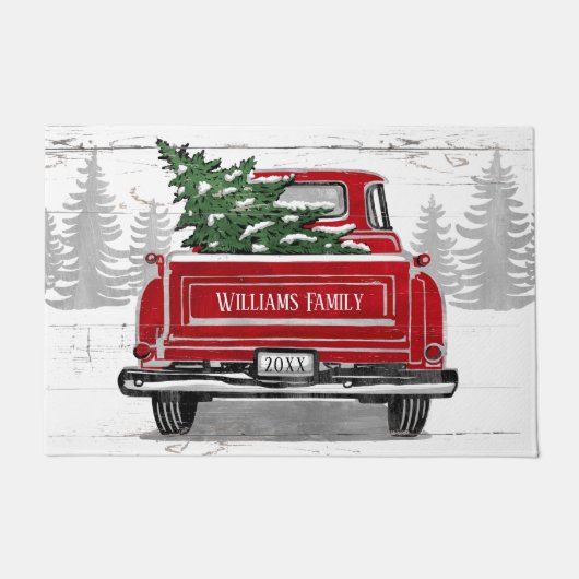  Red Truck met kerstboomnaam Deurmat (Voorkant)