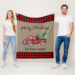 Red Truck met kerstboomnaam Fleece Deken