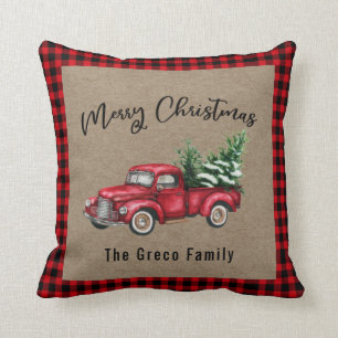 Red Truck met kerstboomnaam Kussen