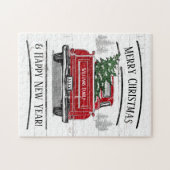  Red Truck met kerstboomnaam Legpuzzel (Horizontaal)