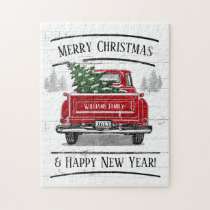  Red Truck met kerstboomnaam Legpuzzel