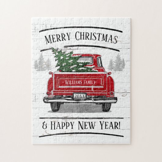  Red Truck met kerstboomnaam Legpuzzel (Verticaal)