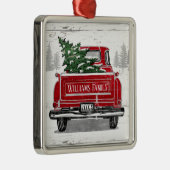  Red Truck met kerstboomnaam Metalen Ornament (Rechts)