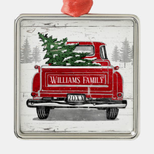  Red Truck met kerstboomnaam Metalen Ornament