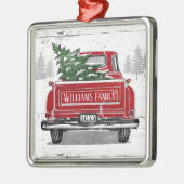 Red Truck met kerstboomnaam Metalen Ornament (Links)