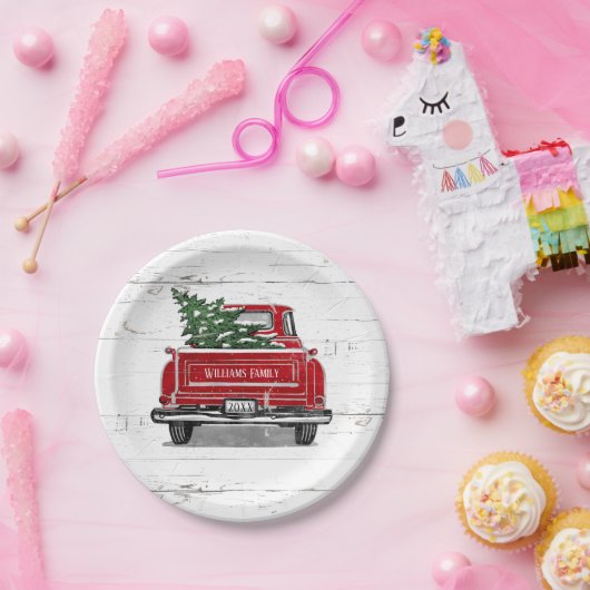  Red Truck met kerstboomnaam Papieren Bordje (Feest)