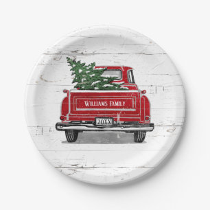 Red Truck met kerstboomnaam Papieren Bordje