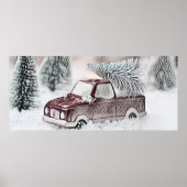  Red Truck met kerstboomtekening Poster (Voorkant)