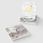  Red Truck met kerstboomtekening Stenen Onderzetter (Zijkant)