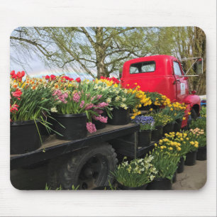 Red Truck met Spring Flowers & Rainbow Muismat