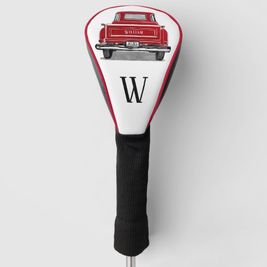 Red Truck Monogram Initiaal Naam Golfheadcover (Voorkant)