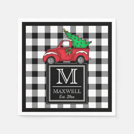 Red Truck | Monogram voor middelgrote ringvormige  Servet (Voorkant)
