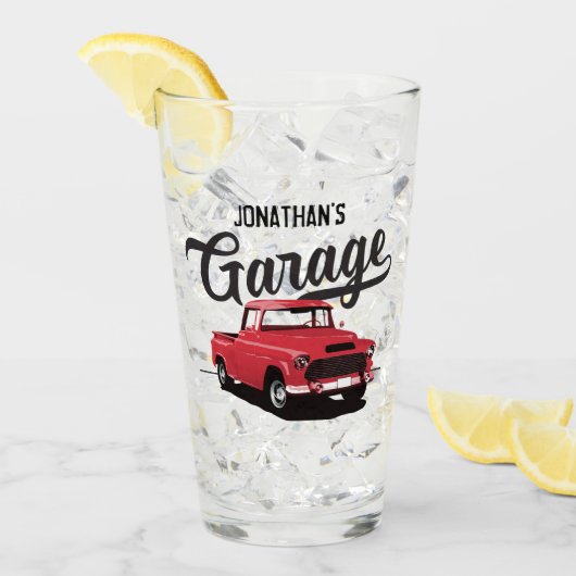 Red  Truck Name Custom Glass Tumbler (Voorkant ijs)