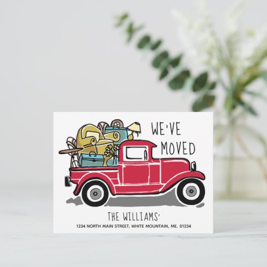  Red Truck New Home Moving White Aankondigingskaart (Staand voorkant)