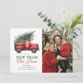Red Truck Nieuwjaar Nieuwe Home Foto Vakantie Verh Aankondiging (Staand voorkant)