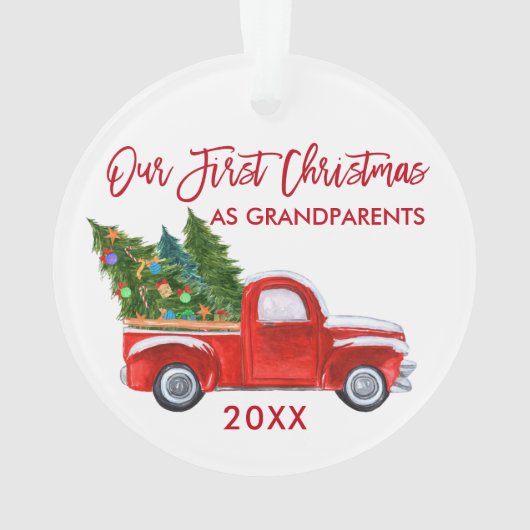 Red Truck Ons eerste kerstfeest als grootouders Ornament (achterkant)
