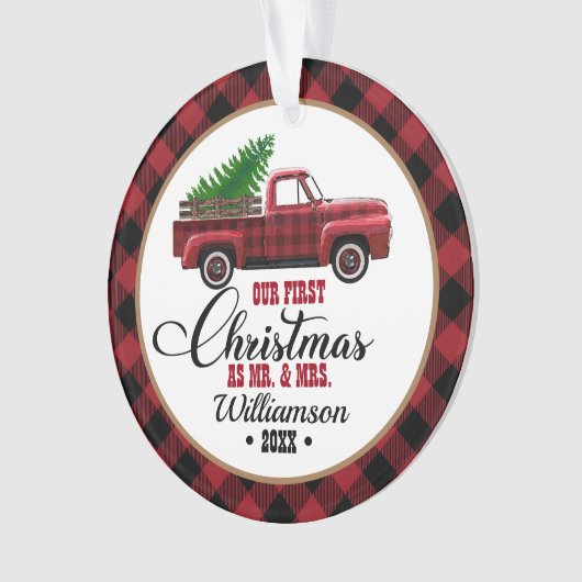 Red Truck Ons eerste kerstfeest Ornament (voorkant)