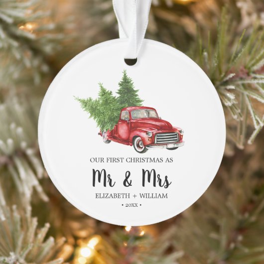 Red Truck Ons eerste kerstfotoorname Ornament (Boom)