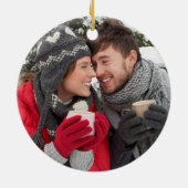 Red Truck Our First Kersttrouwfoto Keramisch Ornament (Achterkant)