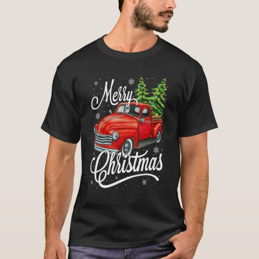 Red Truck pakt kerstboom  Retro op T-shirt (Voorkant)