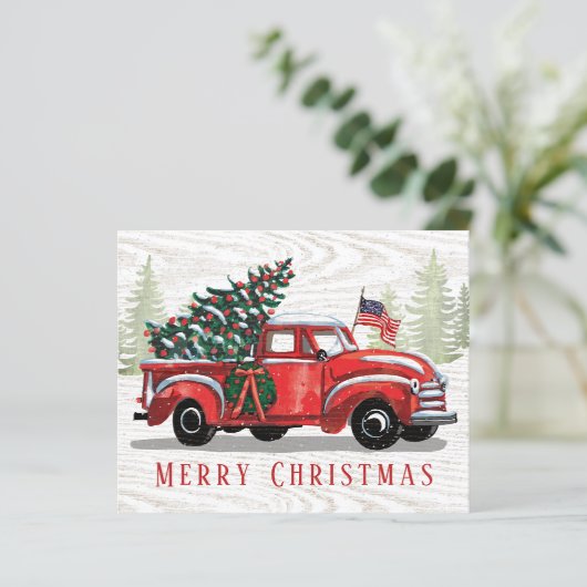  Red Truck Patriotic Budget kerstkaart (Staand voorkant)