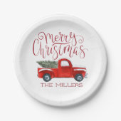  Red Truck Persoonlijk kerstfeest Papieren Bordje (Voorkant)