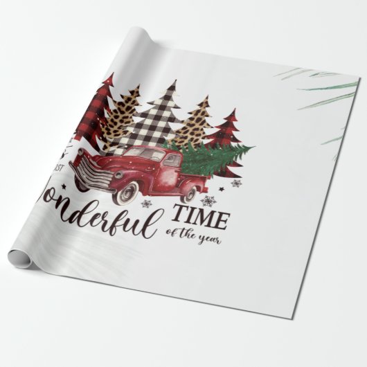 Red Truck, Pine Tree Cadeaupapier (Uitgerold)