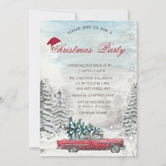 Red Truck Pine Tree Forest-kerstuitnodiging Kaart (Voorkant)