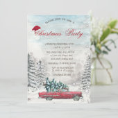 Red Truck Pine Tree Forest-kerstuitnodiging Kaart (Staand voorkant)