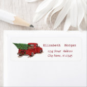 Red Truck Pine Tree kerst Etiket (Insitu)