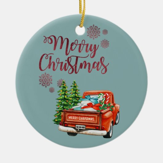 Red Truck Pine Tree kerst Keramisch Ornament (Voorkant)