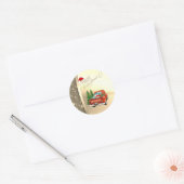 Red Truck Pine Tree-kerstfeestjes Gold Ronde Sticker (Envelop)