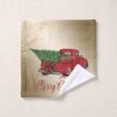 Red Truck Pine Tree Kerstmis, Snowflakes, Gold Bad Handdoek (Wasdoekje)