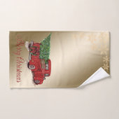 Red Truck Pine Tree Kerstmis, Snowflakes, Gold Bad Handdoek (Handdoek)