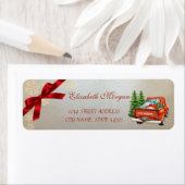 Red Truck Pine Tree-kerstsnowflakes, Bow Etiket (Insitu)