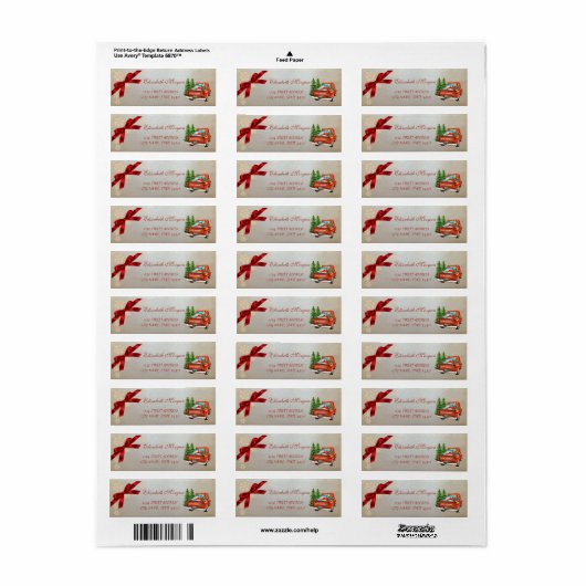 Red Truck Pine Tree-kerstsnowflakes, Bow Etiket (Full Sheet)