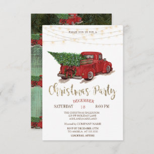 Red Truck Pine Tree, Licht Wood Kerstfeest Kaart