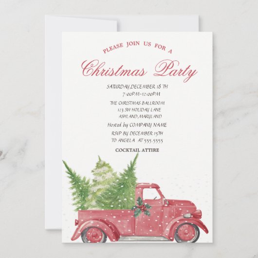 Red Truck Pine Tree Sneeuwfeest Kaart (Voorkant)