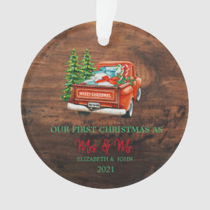 Red Truck Pine Treedt ons eerste kersthout Ornament