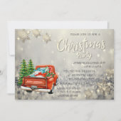 Red Truck Pine Trees Bokeh Snowflakes kerst Kaart (Voorkant)