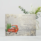 Red Truck Pine Trees Bokeh Snowflakes kerst Kaart (Staand voorkant)
