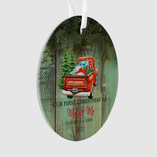 Red Truck Pine Trees, Hood, onze eerste kerst Ornament (voorkant)
