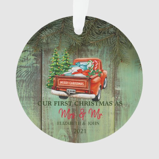 Red Truck Pine Trees, Hood, onze eerste kerst Ornament (voorkant)