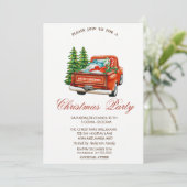 Red Truck Pine Trees kerstparty Kaart (Staand voorkant)