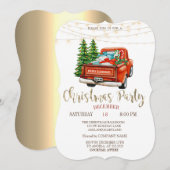 Red Truck Pine Trees, Licht Gold Kerstparty Kaart (Voorkant / Achterkant)