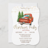Red Truck Pine Trees, Licht Gold Kerstparty Kaart (Voorkant)