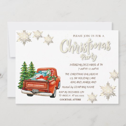 Red Truck Pine Trees Snowflakes Hood Kerstmis Kaart (Voorkant)